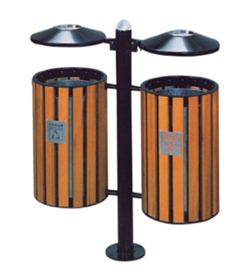 社区双桶钢木分类垃圾箱